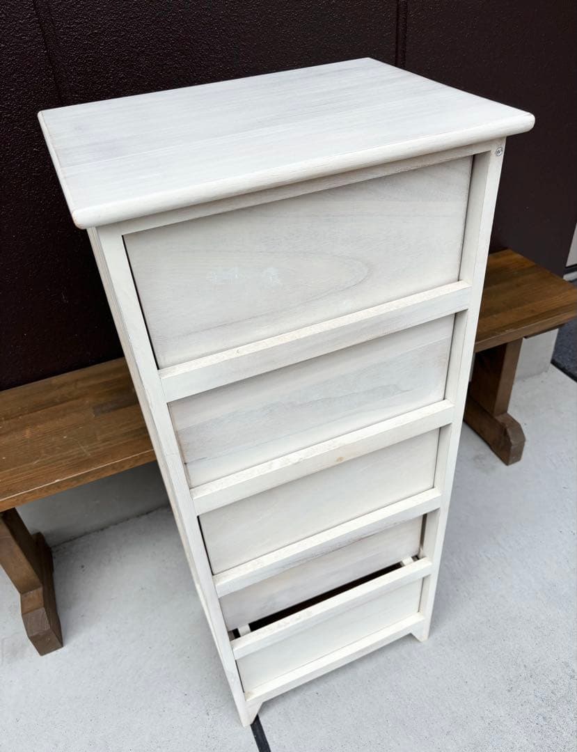 アンティーク風 5段チェスト シャビーシック ホワイト