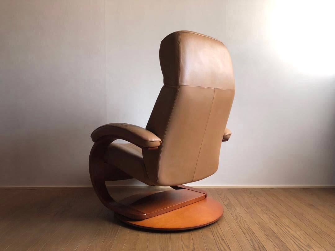 シモンズ フィヨルド リクライニング ラウンジソファ 回転式 本革張り 北欧家具