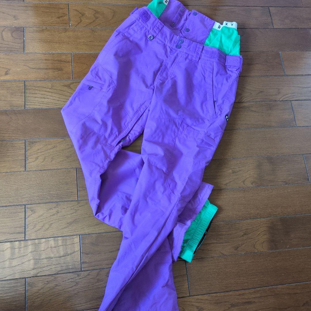 ROXY　スノボウェア　上下セット　Ｍ　ロゴ　総柄　　　パープル　クリーニング済