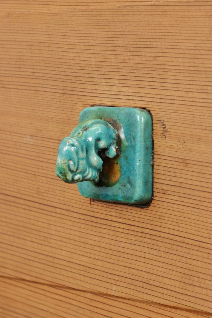 木製器局 茶棚 茶箱 文箱 書画箱 竹図牡丹図 陶製獅子取手 美術工芸品 骨董品