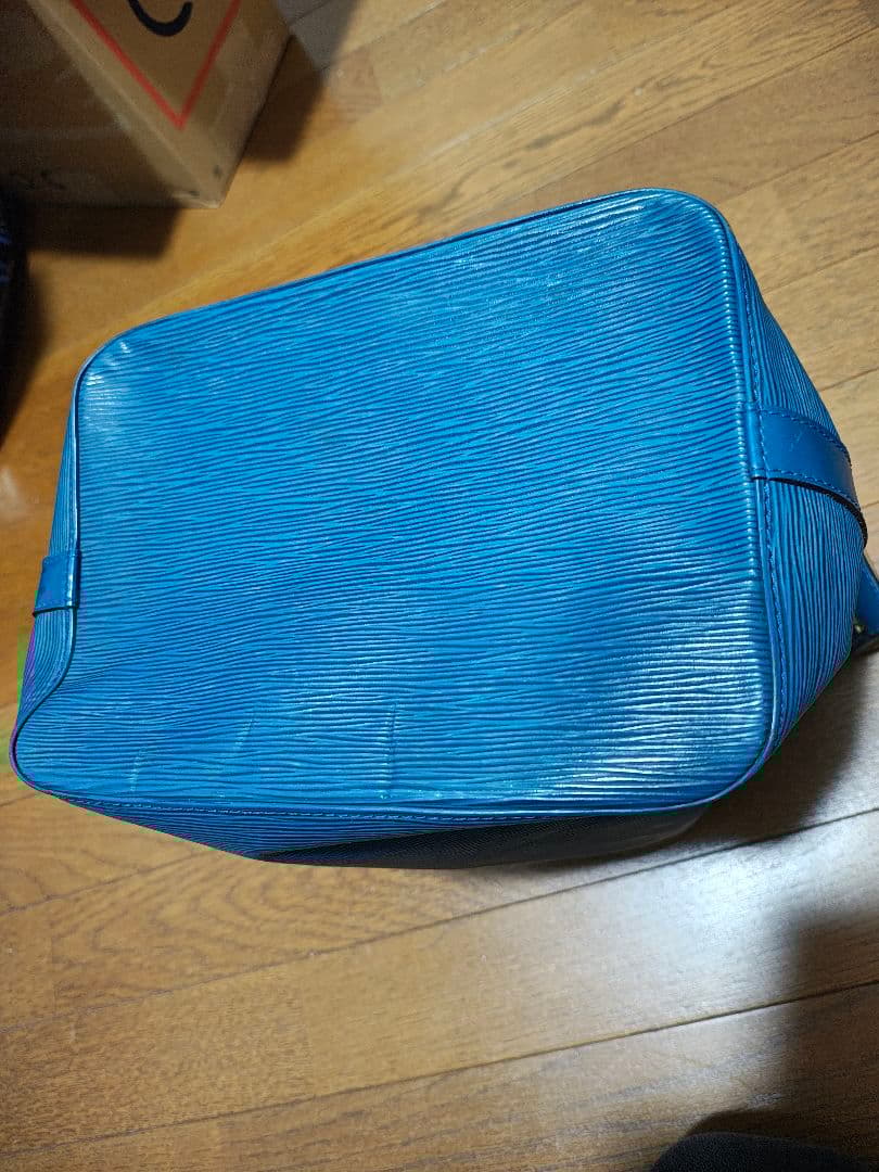 青 エピレザー バケットバッグ ショルダー付き