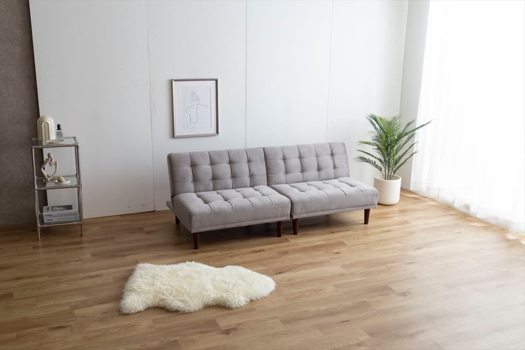 【送料無料】【2点セット】Lillian ベロアソファ リクライニング式 天然木