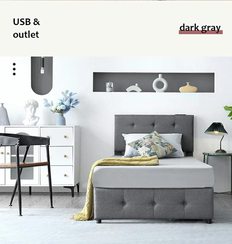 ファブリックベッド【シングル】　引き出し付き　布貼り　DARK　GREY