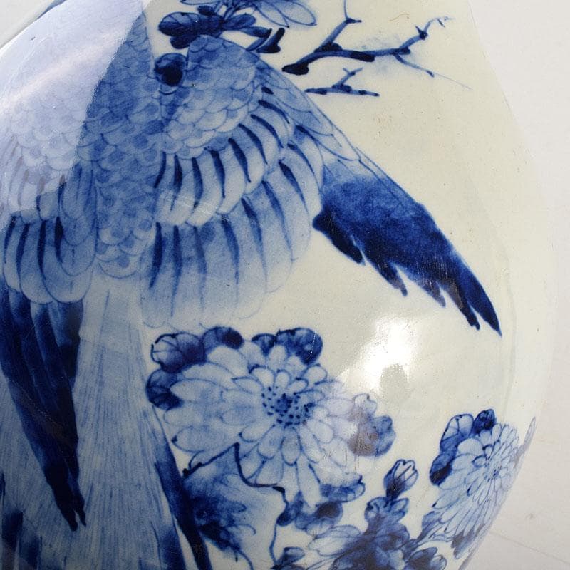 瀬戸焼　古瀬戸　染付花鳥文広口瓶　花瓶　高さ約54cm　M　R8797H