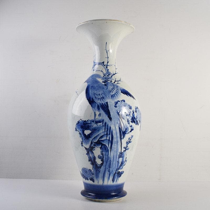 瀬戸焼　古瀬戸　染付花鳥文広口瓶　花瓶　高さ約54cm　M　R8797H