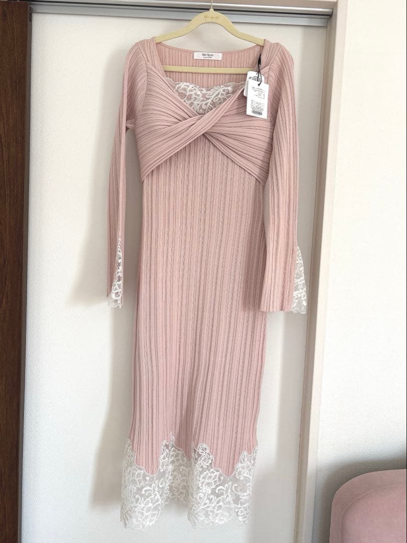 ワンピース Lilou Lace Hem Knit Dress misty rose