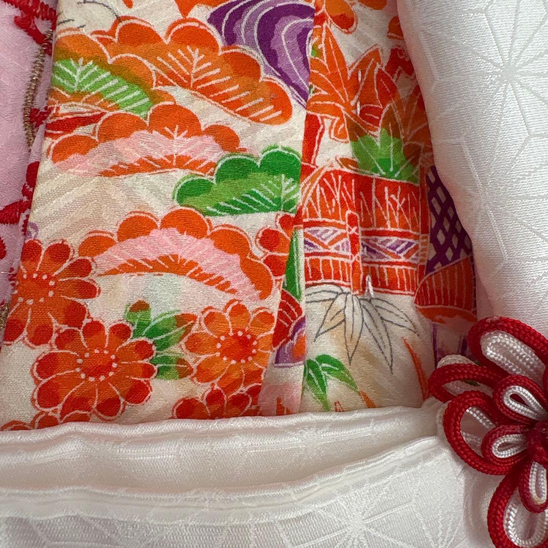 レトロ　総柄　正絹　七五三着物　3歳　女の子　被覆　襦袢付き　3点セット