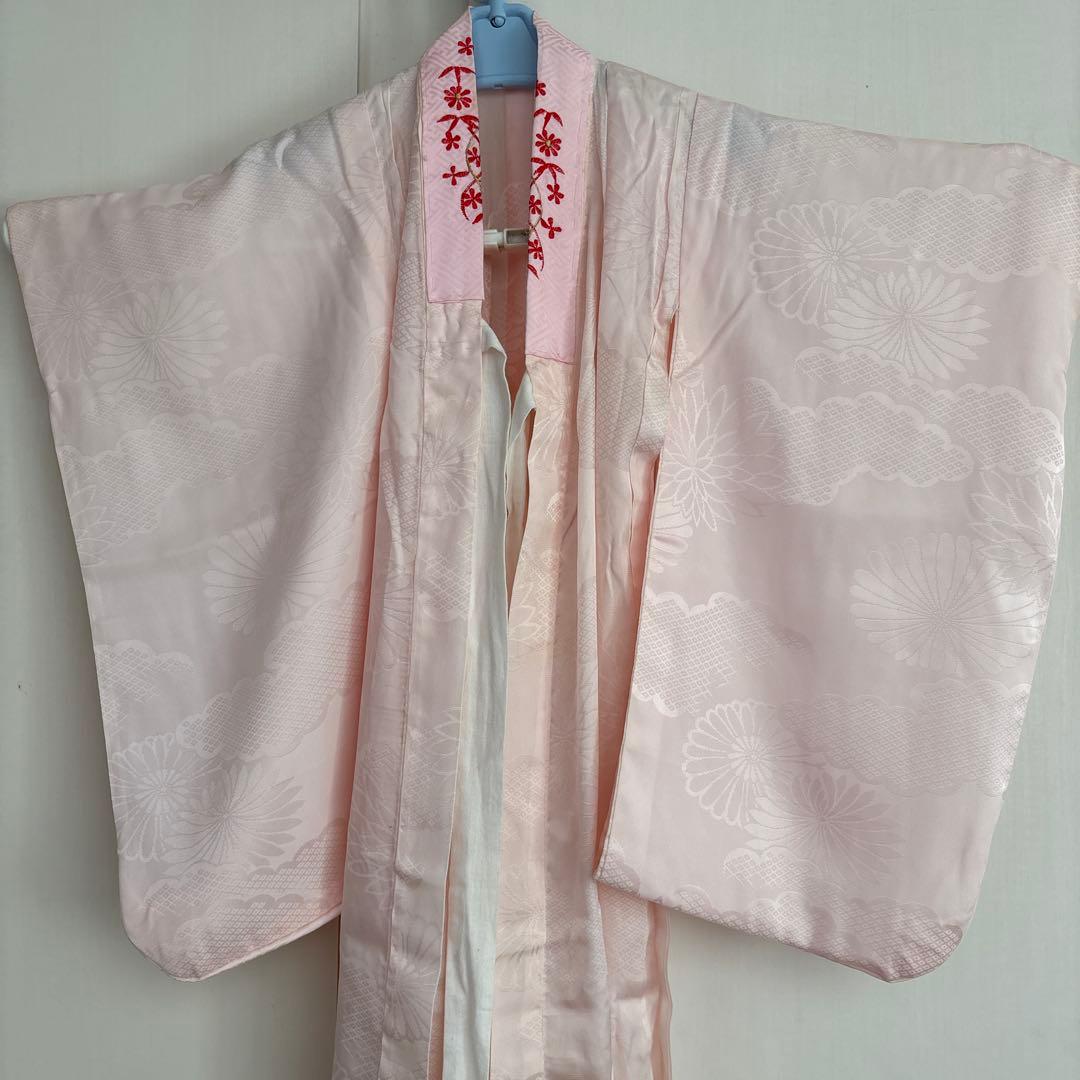 レトロ　総柄　正絹　七五三着物　3歳　女の子　被覆　襦袢付き　3点セット