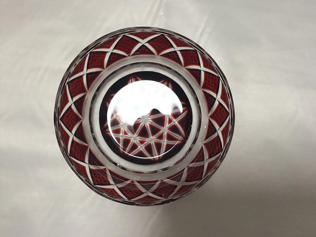 復元　薩摩切子　色被せガラス　切子小皿　尚古集成館監修　薩摩ガラス工芸作　紅