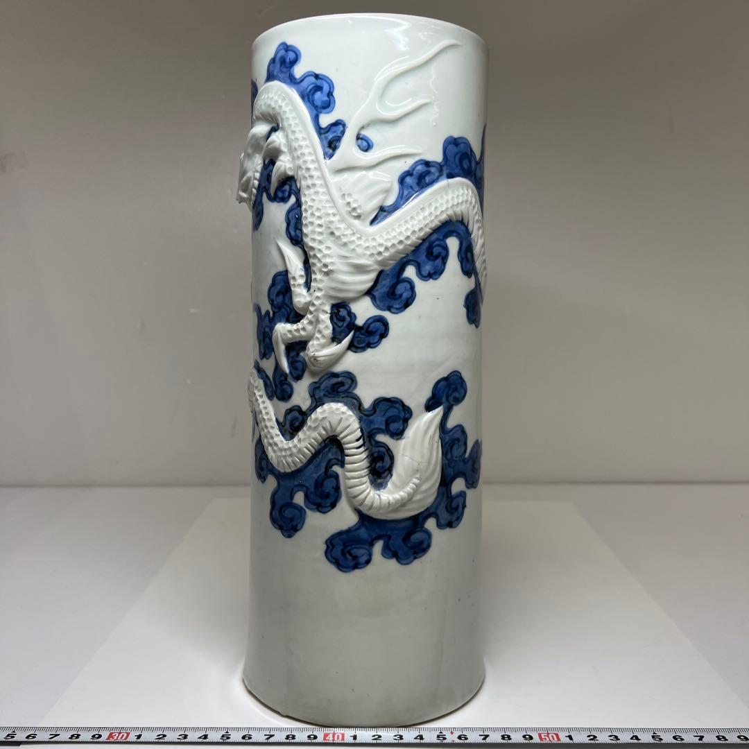 江戸時代　平戸焼　龍浮彫花瓶　高さ約33㎝　本Y7-0702⭐︎1Fトコエサ