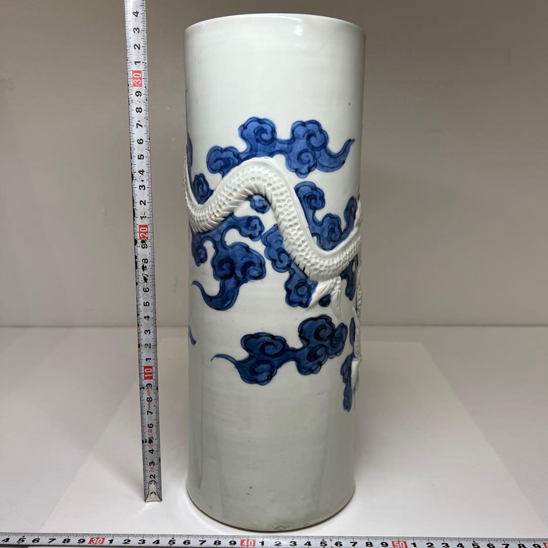 江戸時代　平戸焼　龍浮彫花瓶　高さ約33㎝　本Y7-0702⭐︎1Fトコエサ