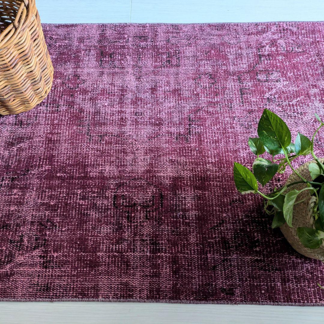 82×198 ボルドーレッドオーバーダイ　トルコヴィンテージラグ