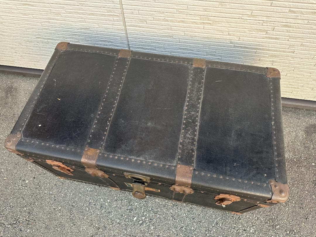 ★ ビンテージ トランクケース 収納ボックス 大型 鍵付き 金具装飾 レトロ