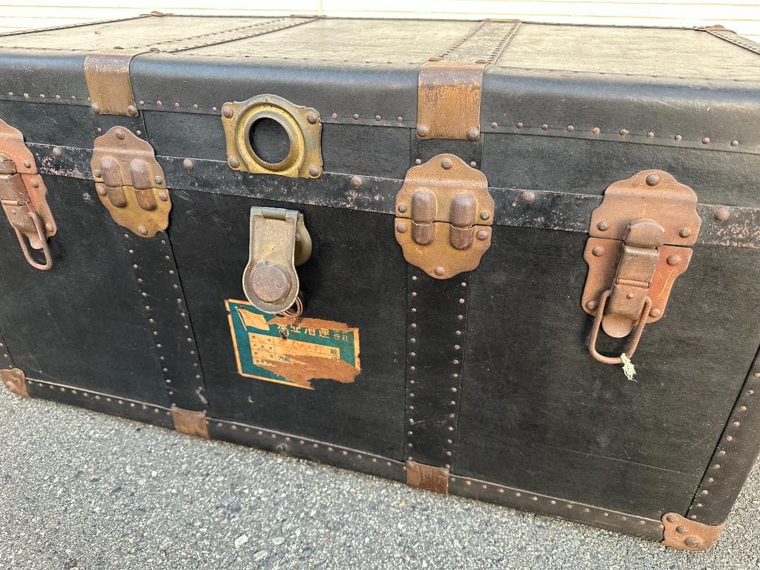 ★ ビンテージ トランクケース 収納ボックス 大型 鍵付き 金具装飾 レトロ