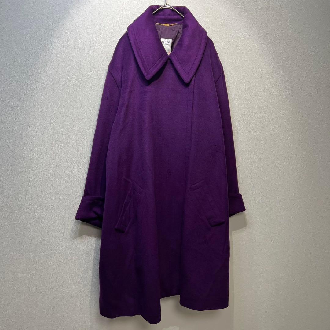 希少 CELINE 上質 ウール カシミヤ クロンビー ステンカラーコート 40