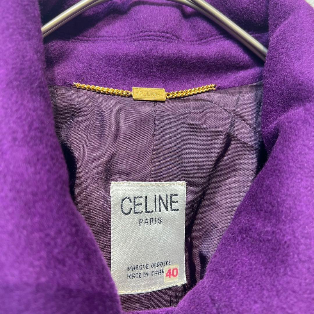 希少 CELINE 上質 ウール カシミヤ クロンビー ステンカラーコート 40