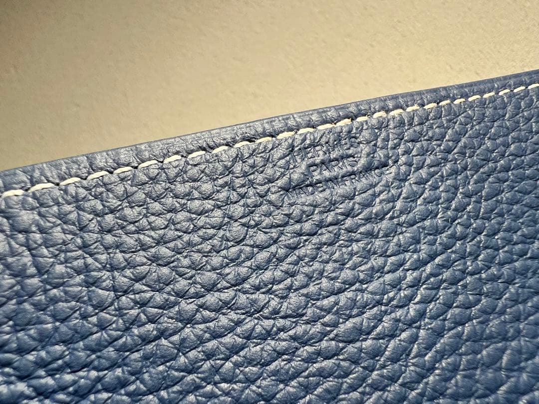 HERMES エルメスレザー 小物入れ アクセサリーケース 青/茶色