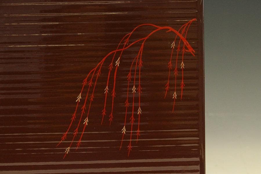 懐石 松花堂 垂れ柳 紋 蓋物 漆塗 十客(LC413)