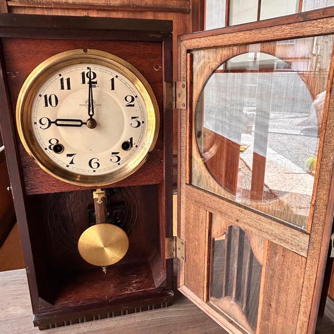 木製掛時計 【木製 掛時計】三羽鶴印製造所 ラベル付き