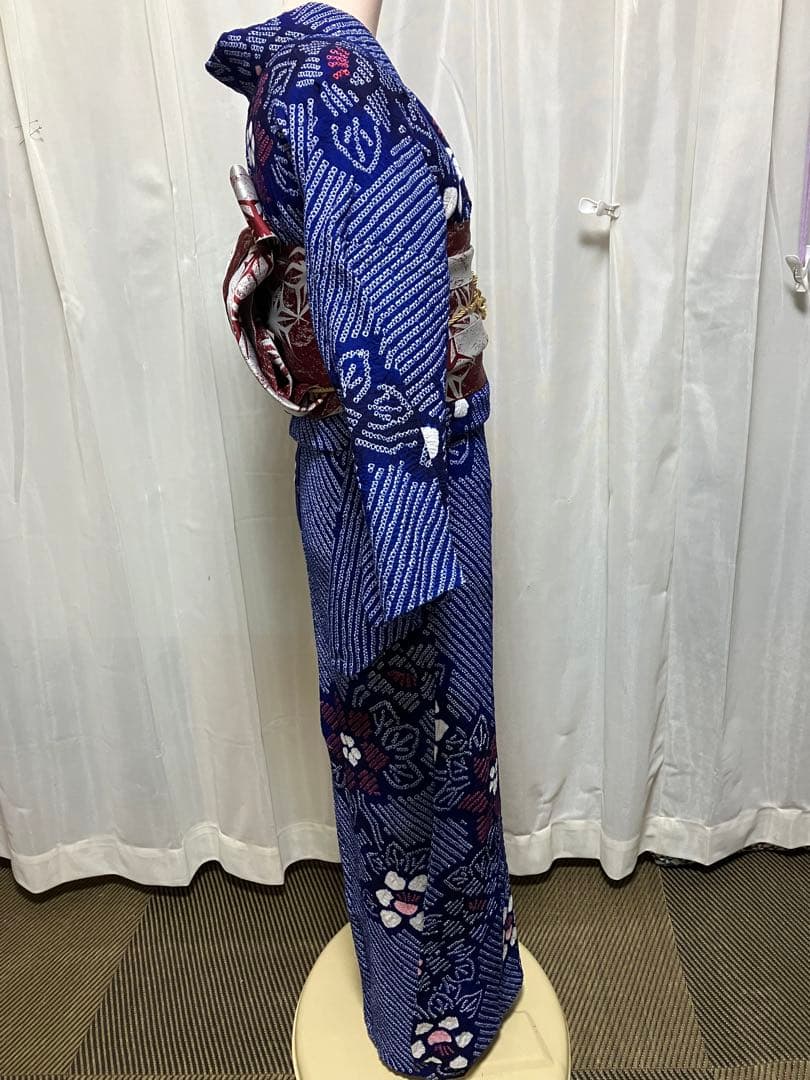 バ*ん様 有松鳴海総絞り浴衣のみ、瑠璃色152cm±5