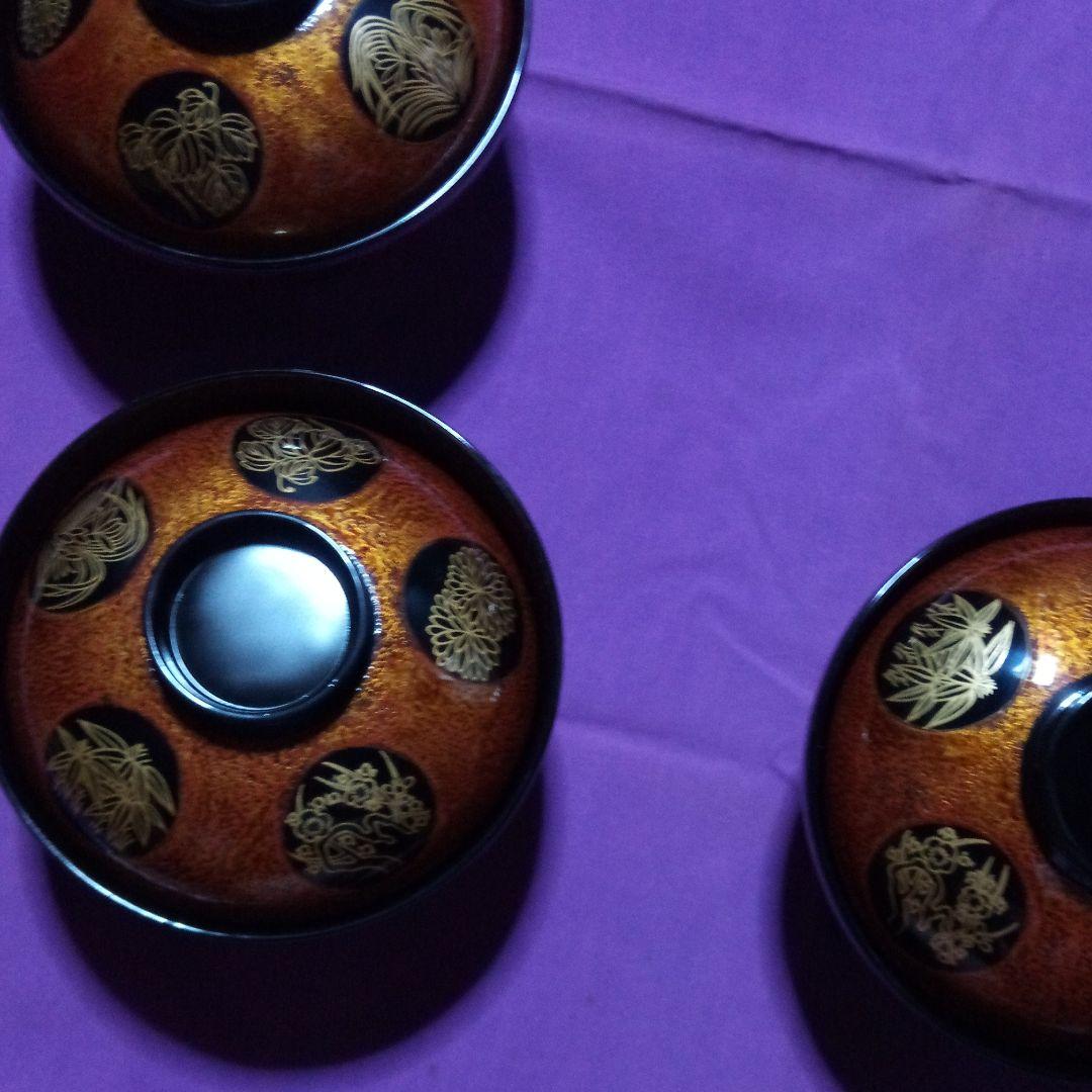 輪島塗蒔絵付　吸物椀五客　正喜作