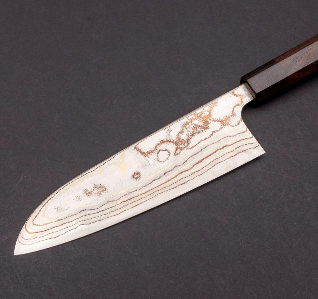 佐治武士　レインボーダマスカス　青ニステンクラッド　三徳180