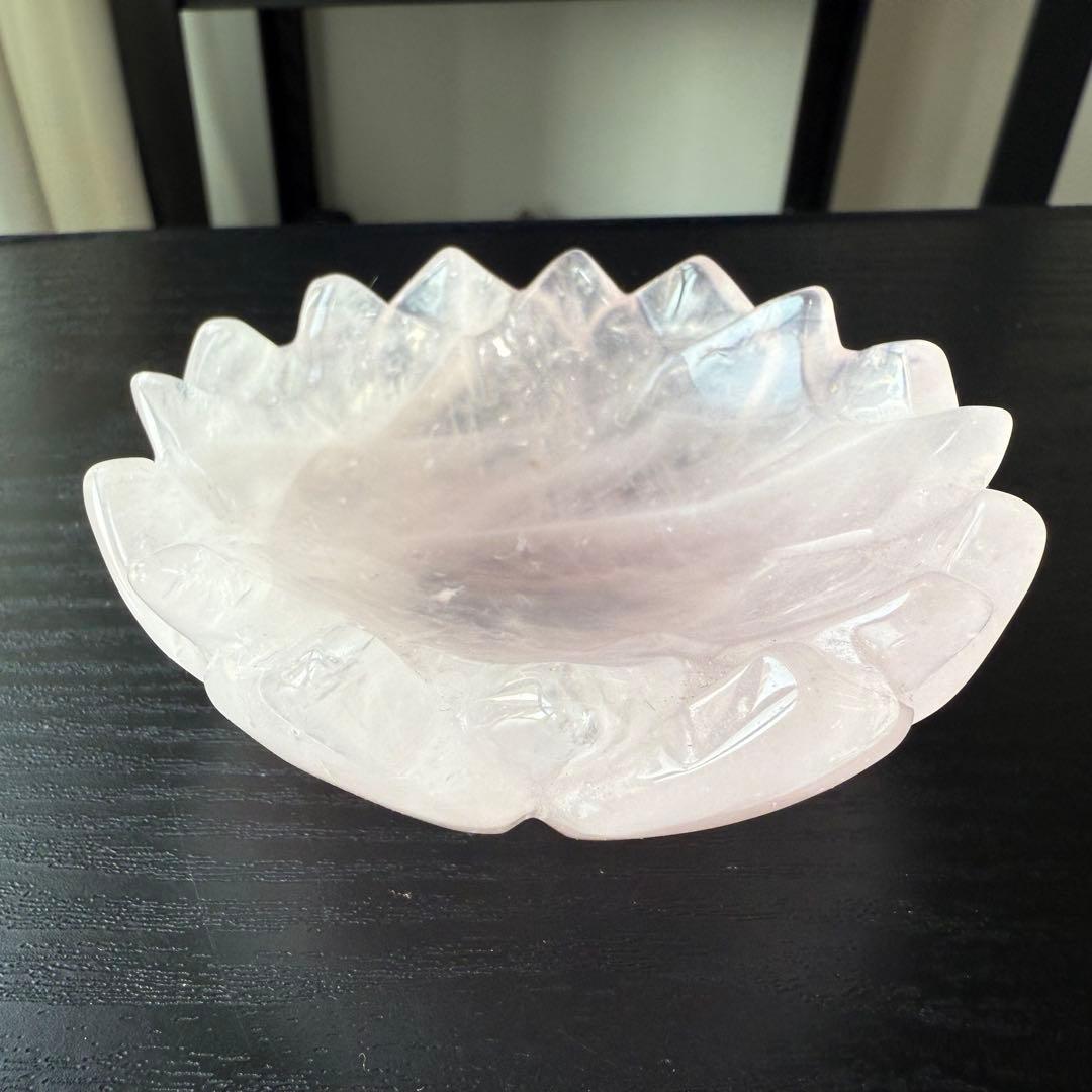 天然石ローズクォーツの蓮お皿　置物NO.112210