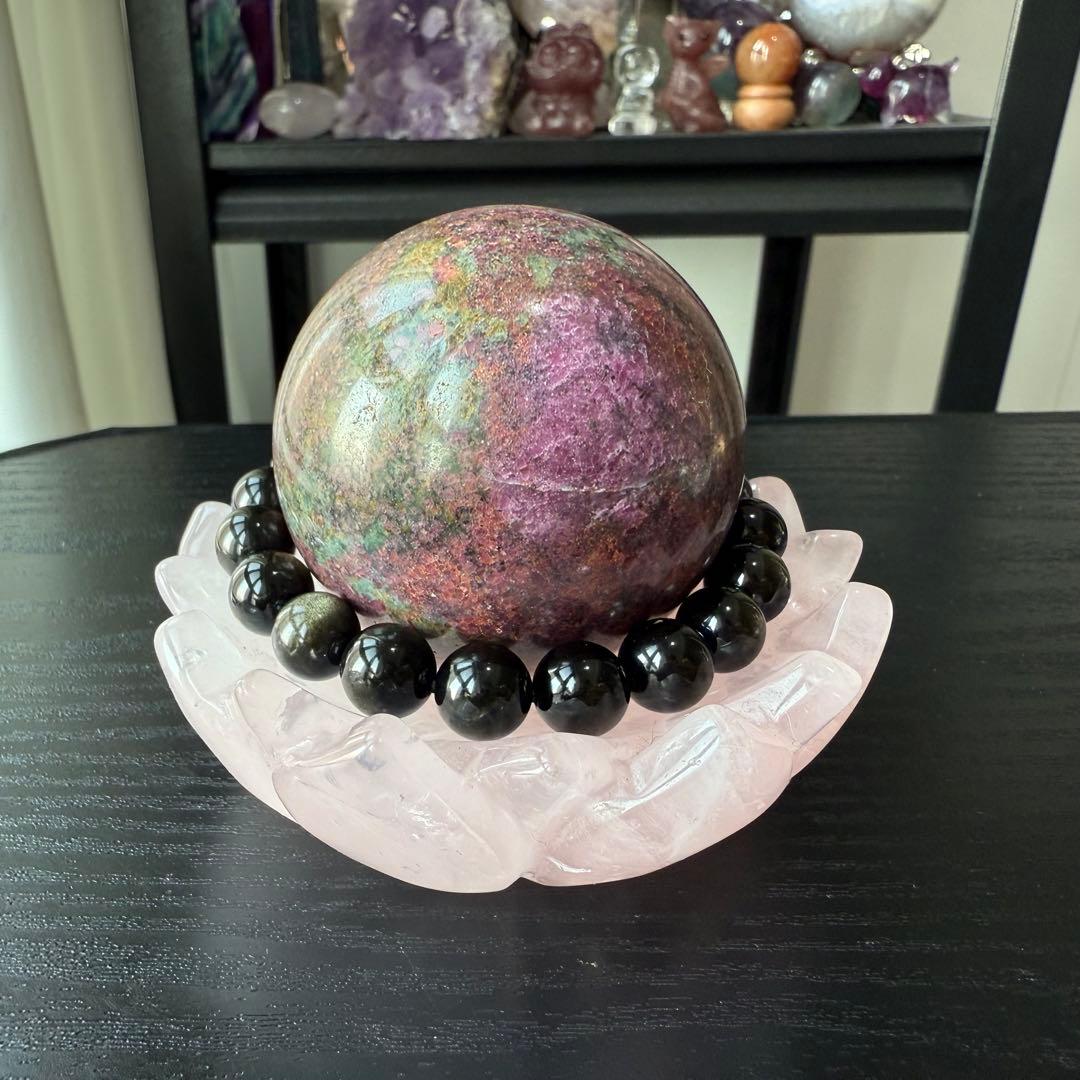 天然石ローズクォーツの蓮お皿　置物NO.112210