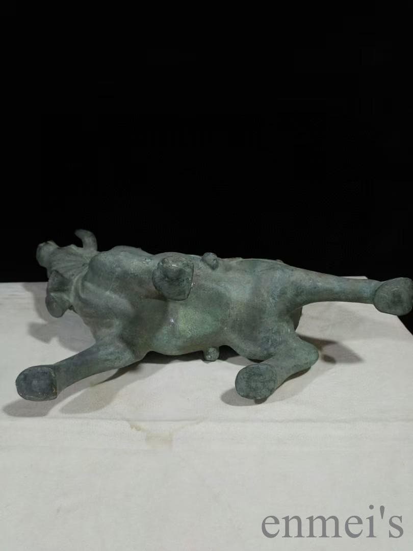 中国古美術 銅製 風水置物 牛拉元宝 開運 招財 五行財神 風水銅器 吉祥置物