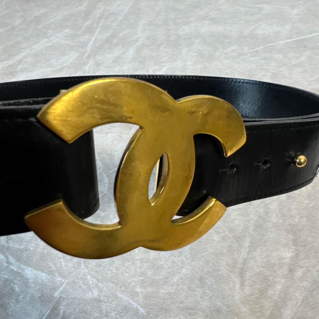 CHANELシャネルココマークレザー ベルト 96/A GP BKヴィンテージ