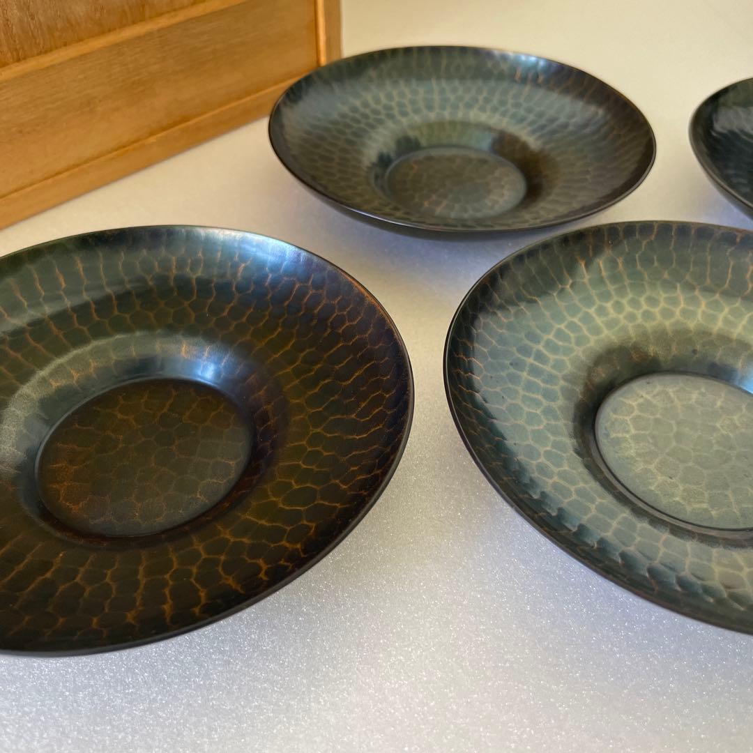 【玉川堂】✴︎未使用✴︎紫金鎚肌 銅製 茶器揃 燕鎚起銅器