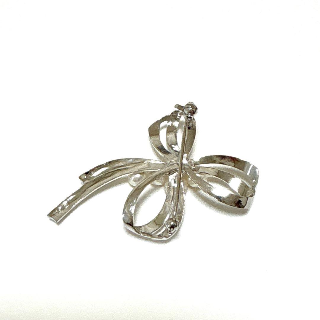 皇室御用達 ✨ミキモト アコヤ真珠 パール リボン ブローチ コサージュ SV