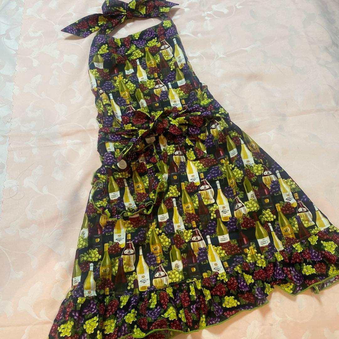 エプロン★ワイン柄★ソムリエ★ワインボトル柄★葡萄柄