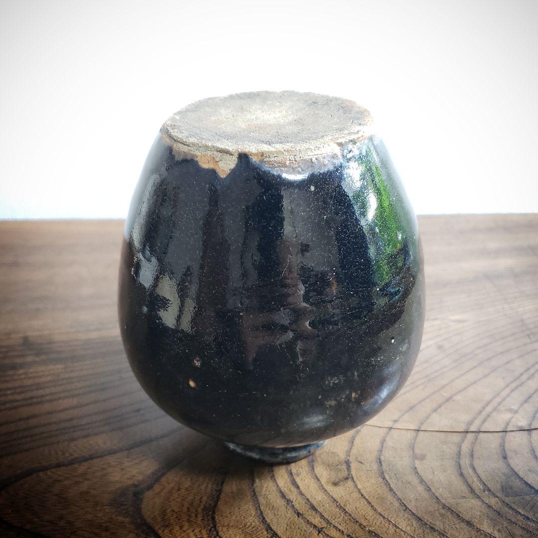 ★花器　壺　黒釉　花瓶　水壺　明治　大正