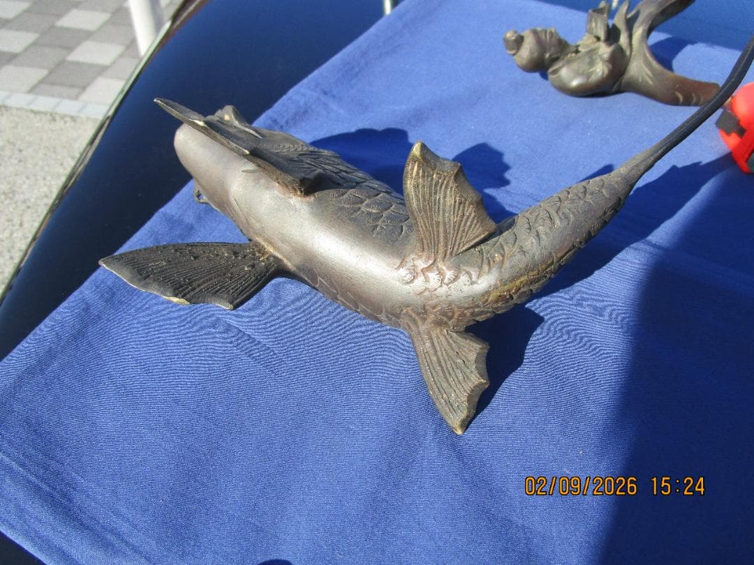 古銅　香炉　置物　乗ったり　書斎物　鯉仙人　程度良し　重さ約1230グラム　1体