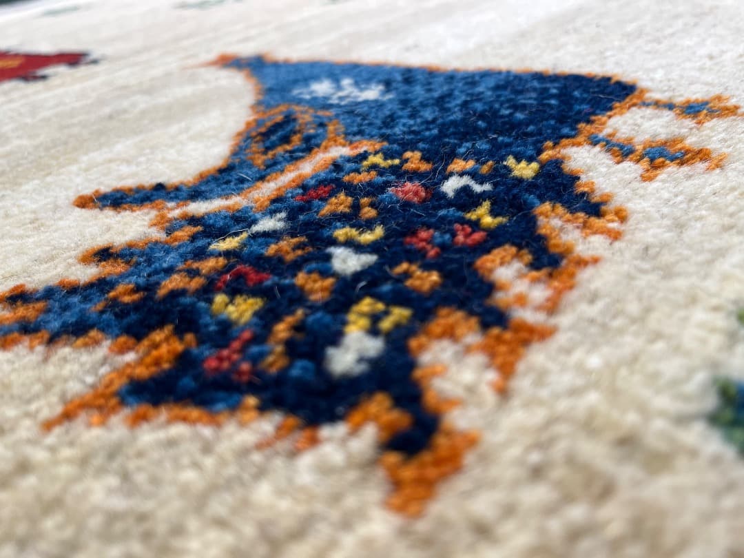 【キャンペーン】ペルシャ　ギャッベ　174×120　アイボリー　ベージュ　孔雀