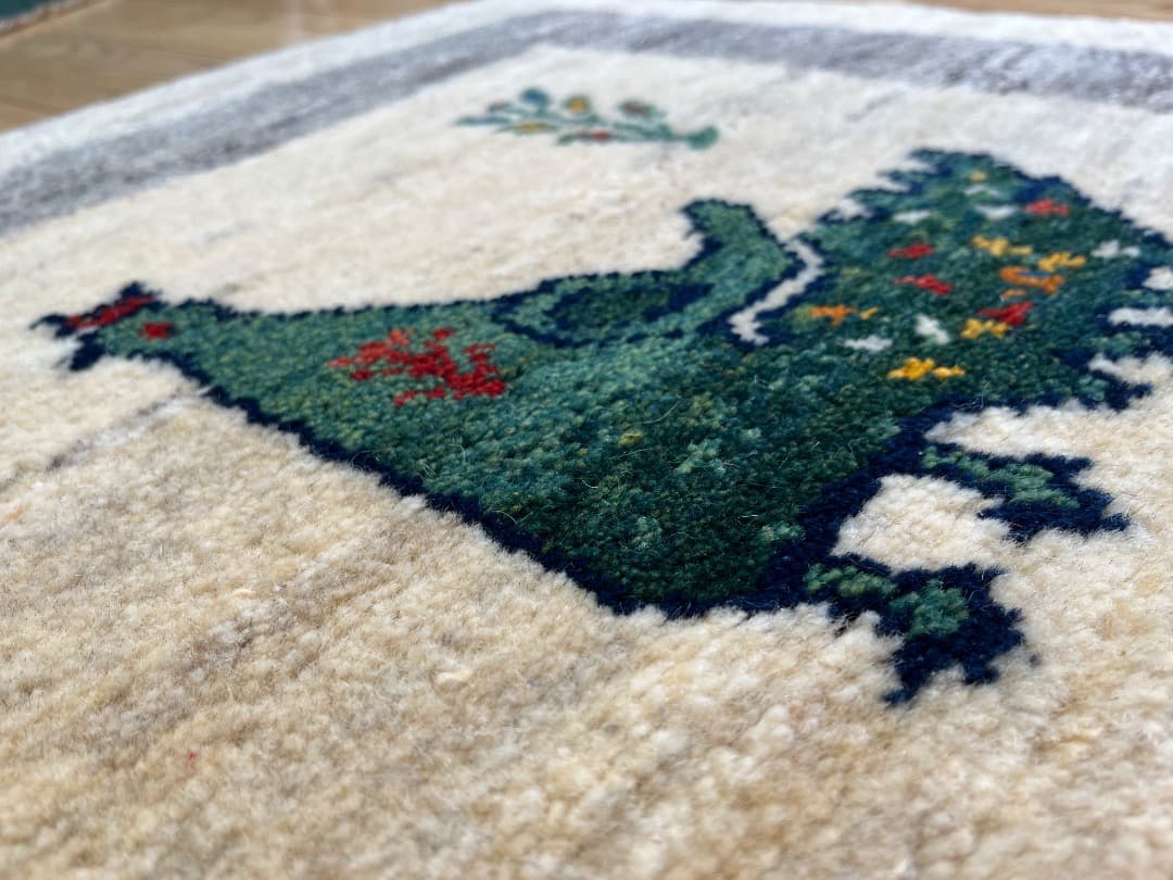 【キャンペーン】ペルシャ　ギャッベ　174×120　アイボリー　ベージュ　孔雀