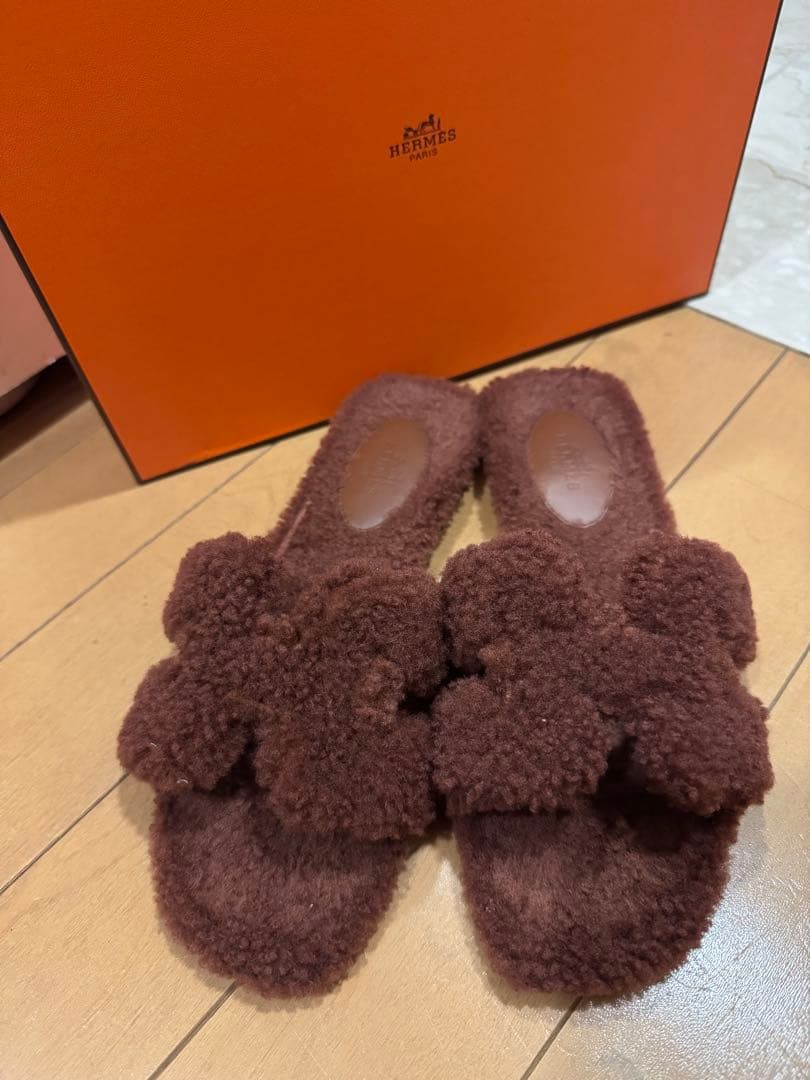 【Kinafg 】HERMES オラン　モコモコサンダル　ブラウン　36