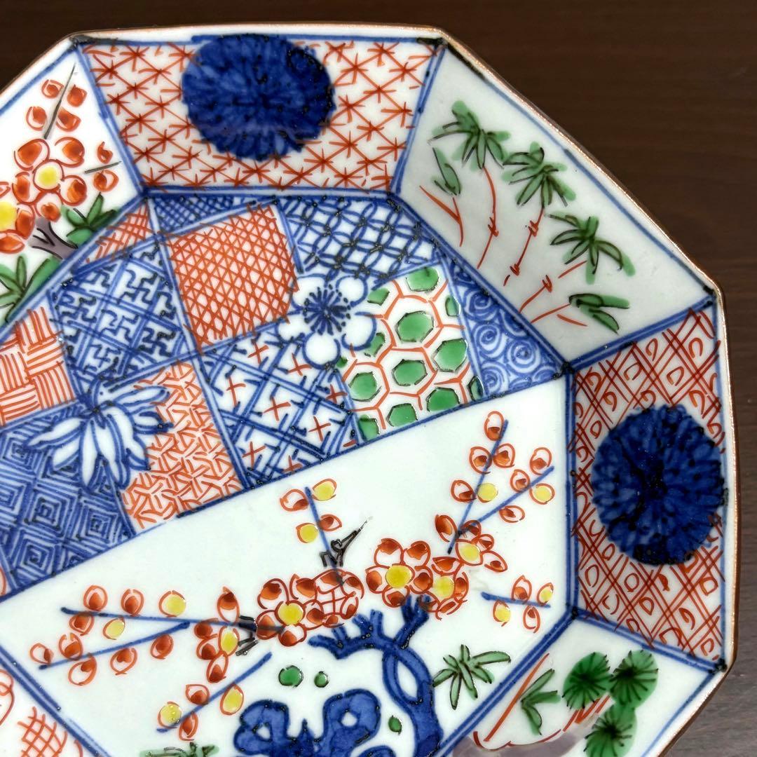 未使用保管✨九谷焼 色絵祥瑞松竹梅 4.8号 八角皿 単品✨ 須田菁華 皿 小皿