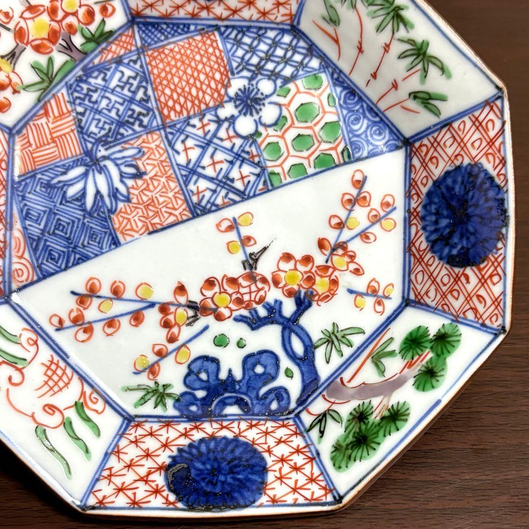 未使用保管✨九谷焼 色絵祥瑞松竹梅 4.8号 八角皿 単品✨ 須田菁華 皿 小皿