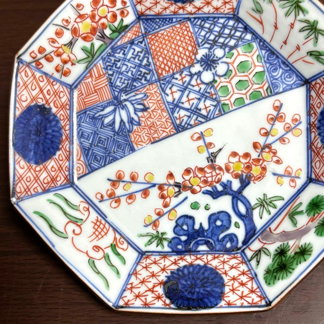未使用保管✨九谷焼 色絵祥瑞松竹梅 4.8号 八角皿 単品✨ 須田菁華 皿 小皿