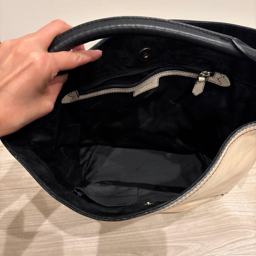 美品MaxMara マックスマーラクリーム色 アイボリーレザー ショルダーバッグ