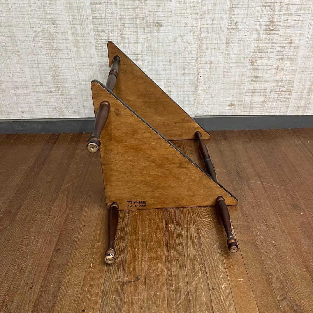 【アンティーク】昭和レトロ 木製 2段 三角コーナーラック サイドテーブル
