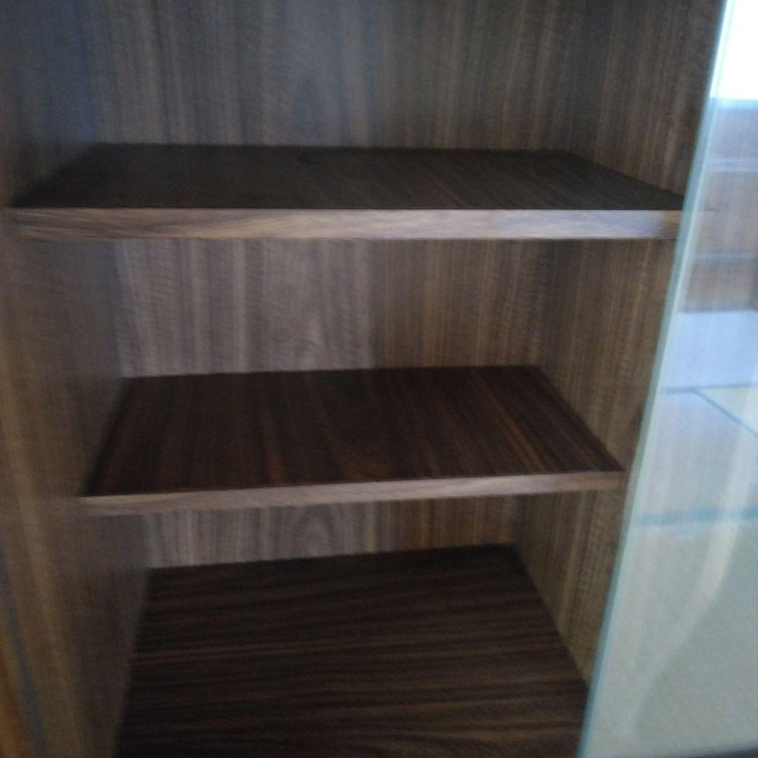 木製食器棚 ブラウン ガラス扉付き