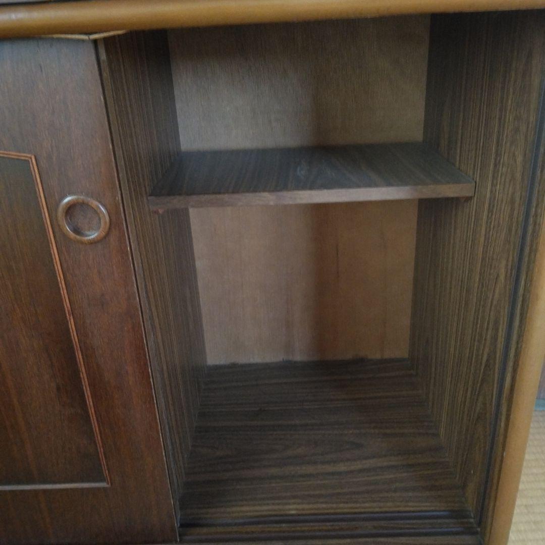 木製食器棚 ブラウン ガラス扉付き