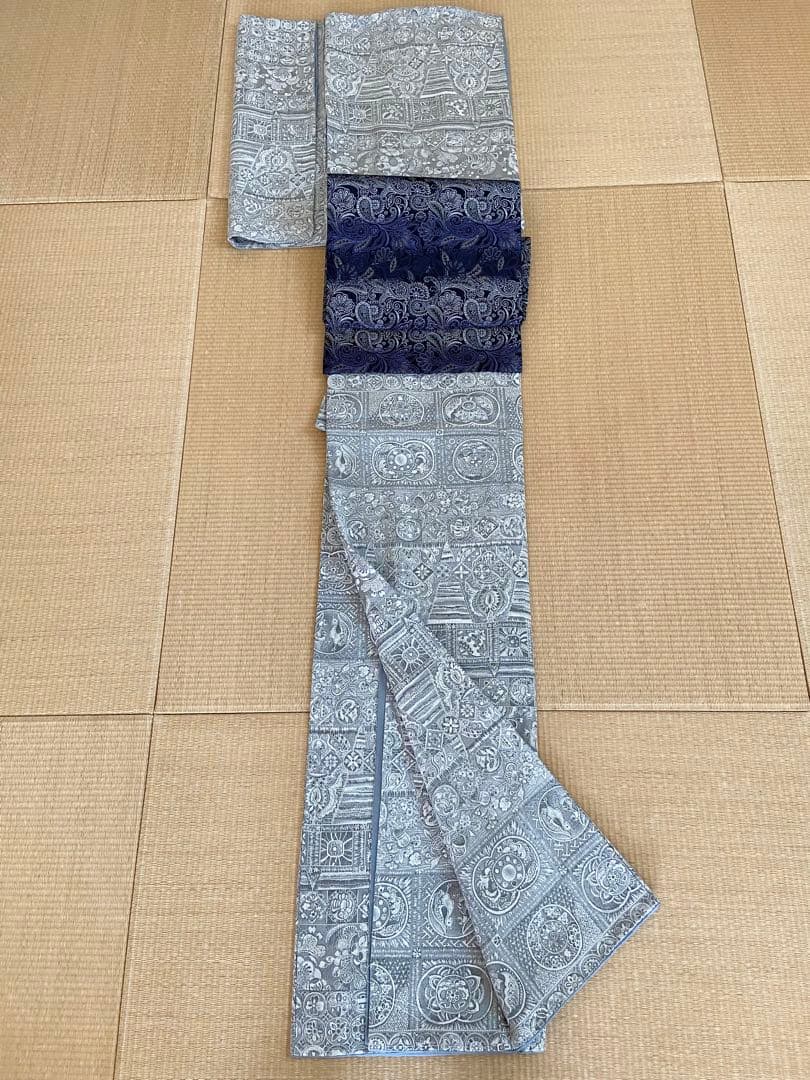 未使用しつけ付き☆天目織　お召し　花や鳥模様　着物（袷）ラスト！