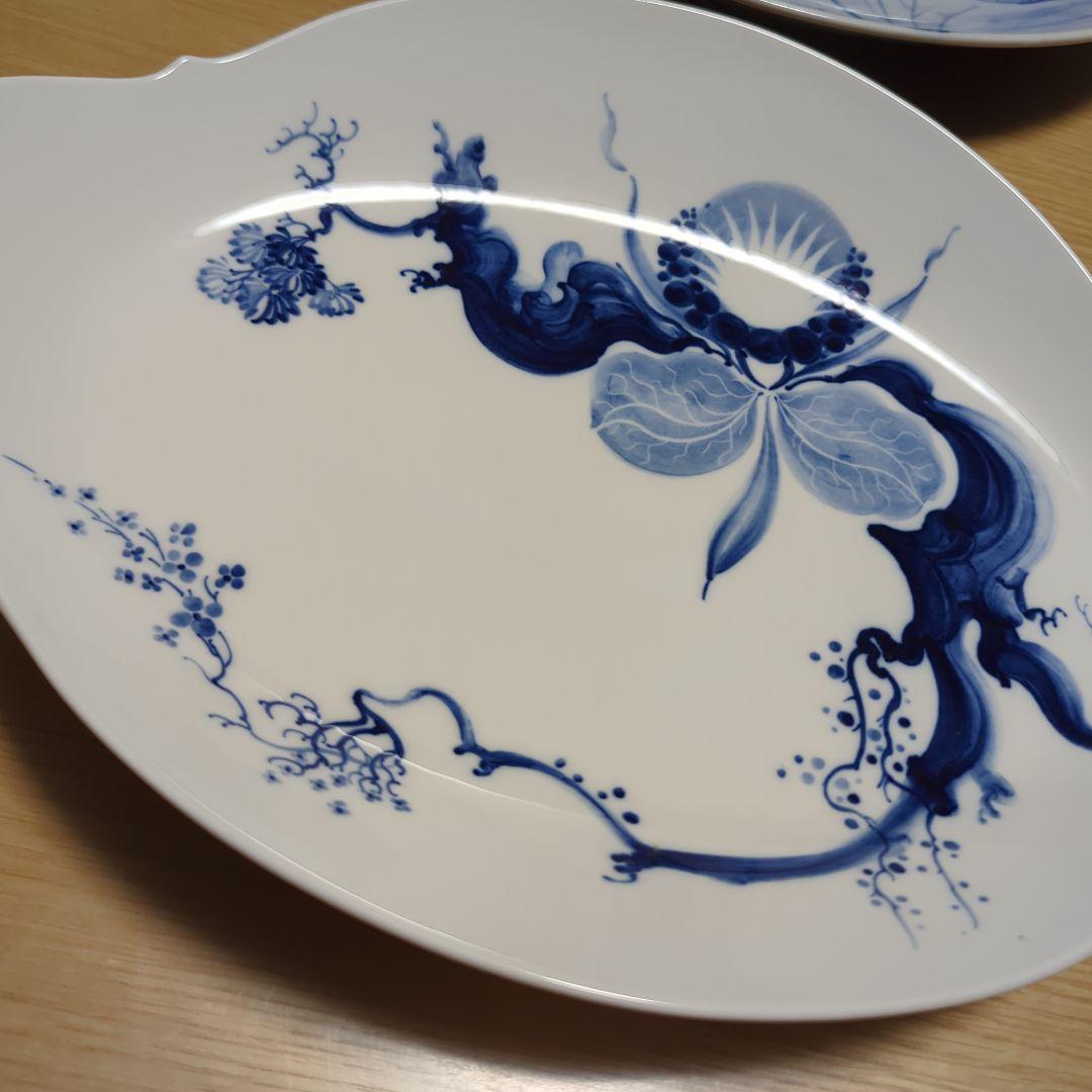 【最終大幅値下げ】37cm楕円大皿　マイセン　ブルーオーキッドプレート