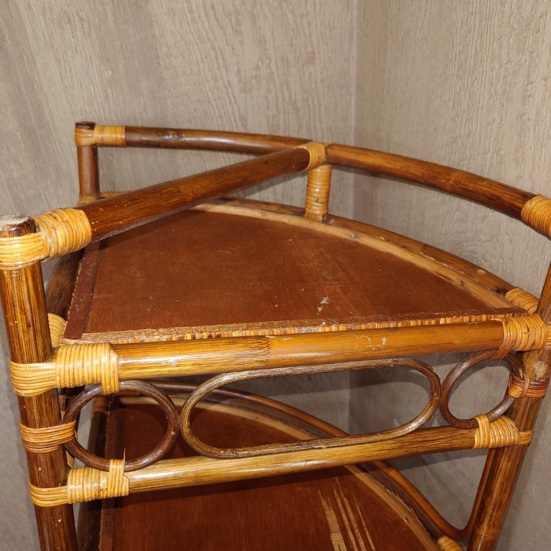 ラタン製4段円形コーナーシェルフ【匿名配送】