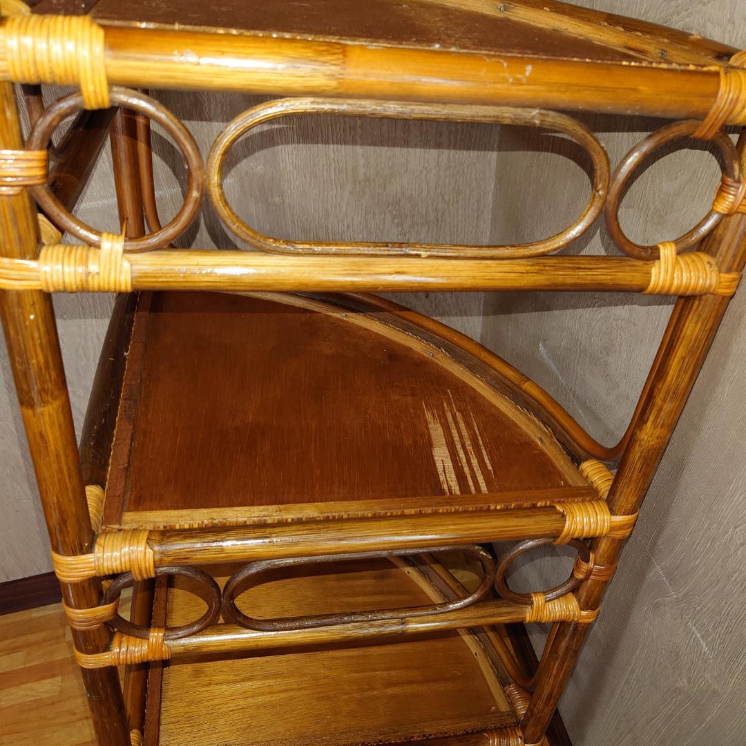 ラタン製4段円形コーナーシェルフ【匿名配送】