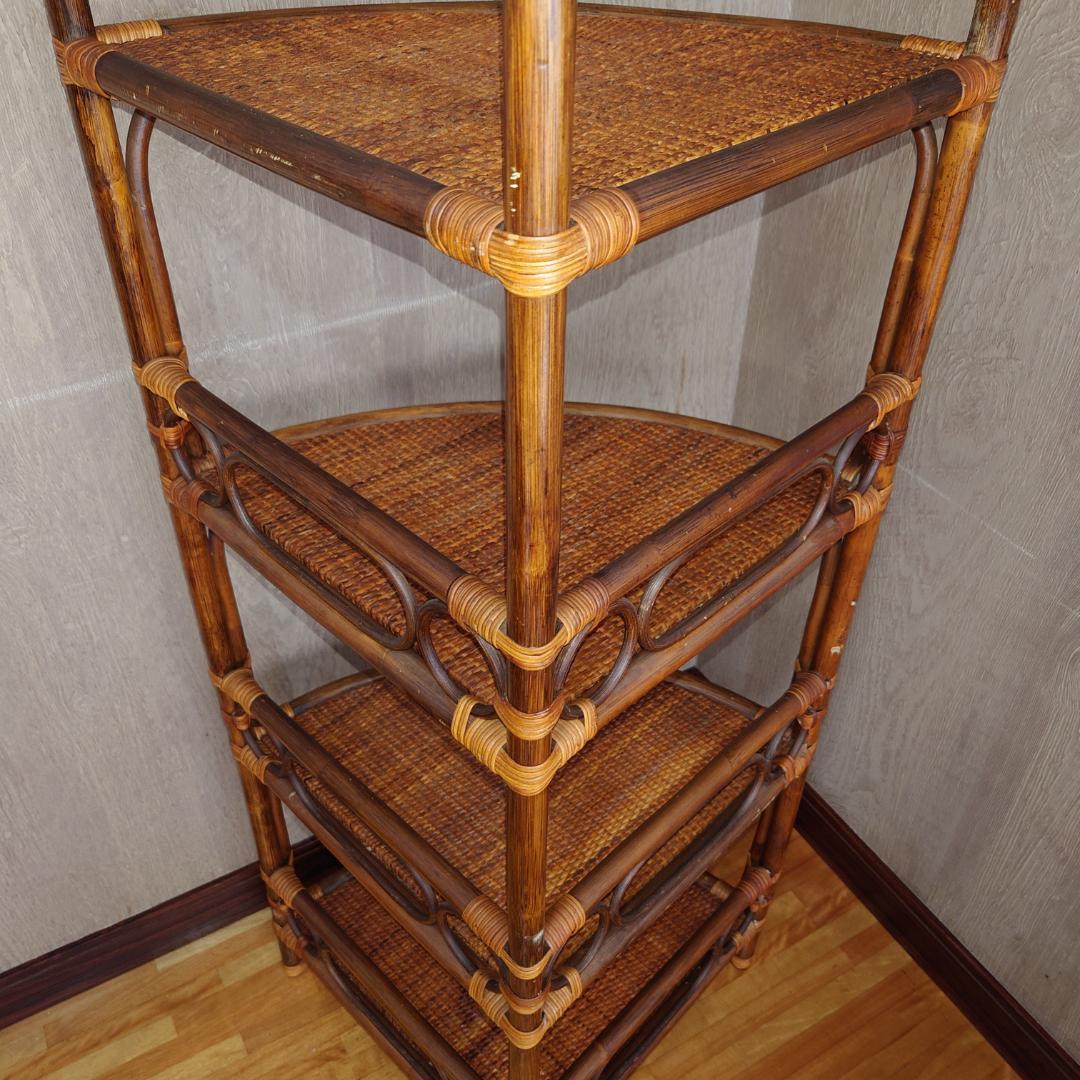 ラタン製4段円形コーナーシェルフ【匿名配送】